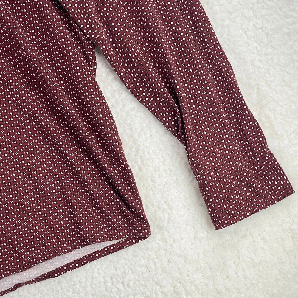 Lands'‎ End Red Long Sleeve Polo Shirt Mens Collared Stretch Geo Print Size XXL